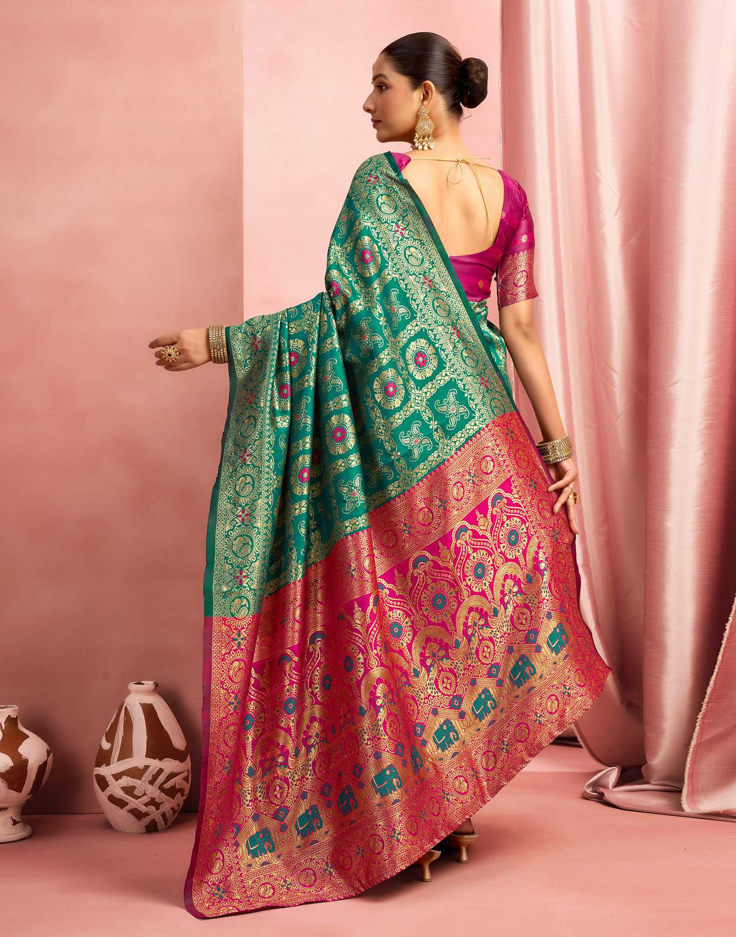 Teal Green Silk Woven Banarasi Saree