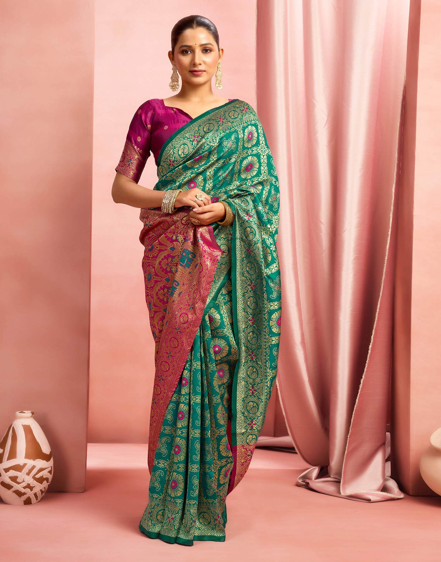 Teal Green Silk Woven Banarasi Saree