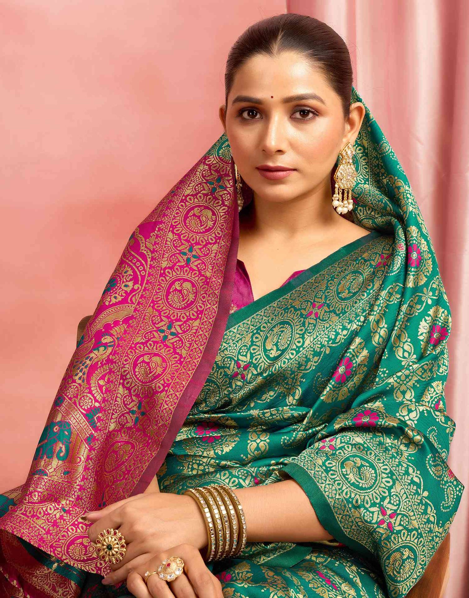 Teal Green Silk Woven Banarasi Saree