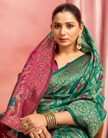 Teal Green Silk Woven Banarasi Saree