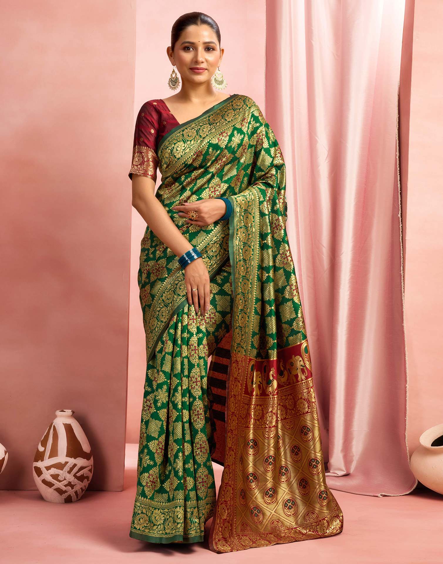 Dark Green Silk Woven Banarasi Saree