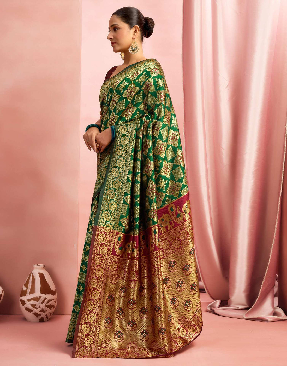 Dark Green Silk Woven Banarasi Saree