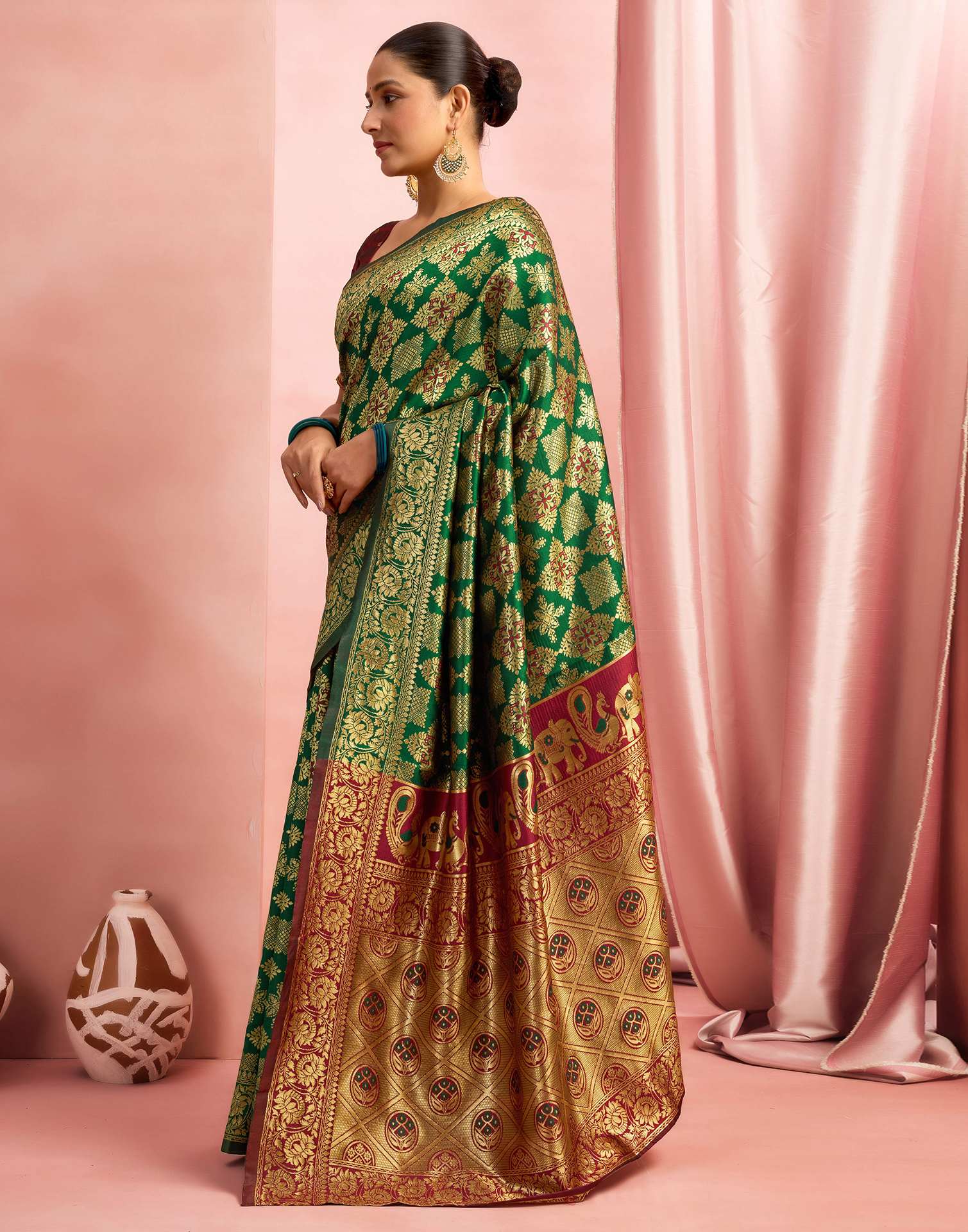 Dark Green Silk Woven Banarasi Saree