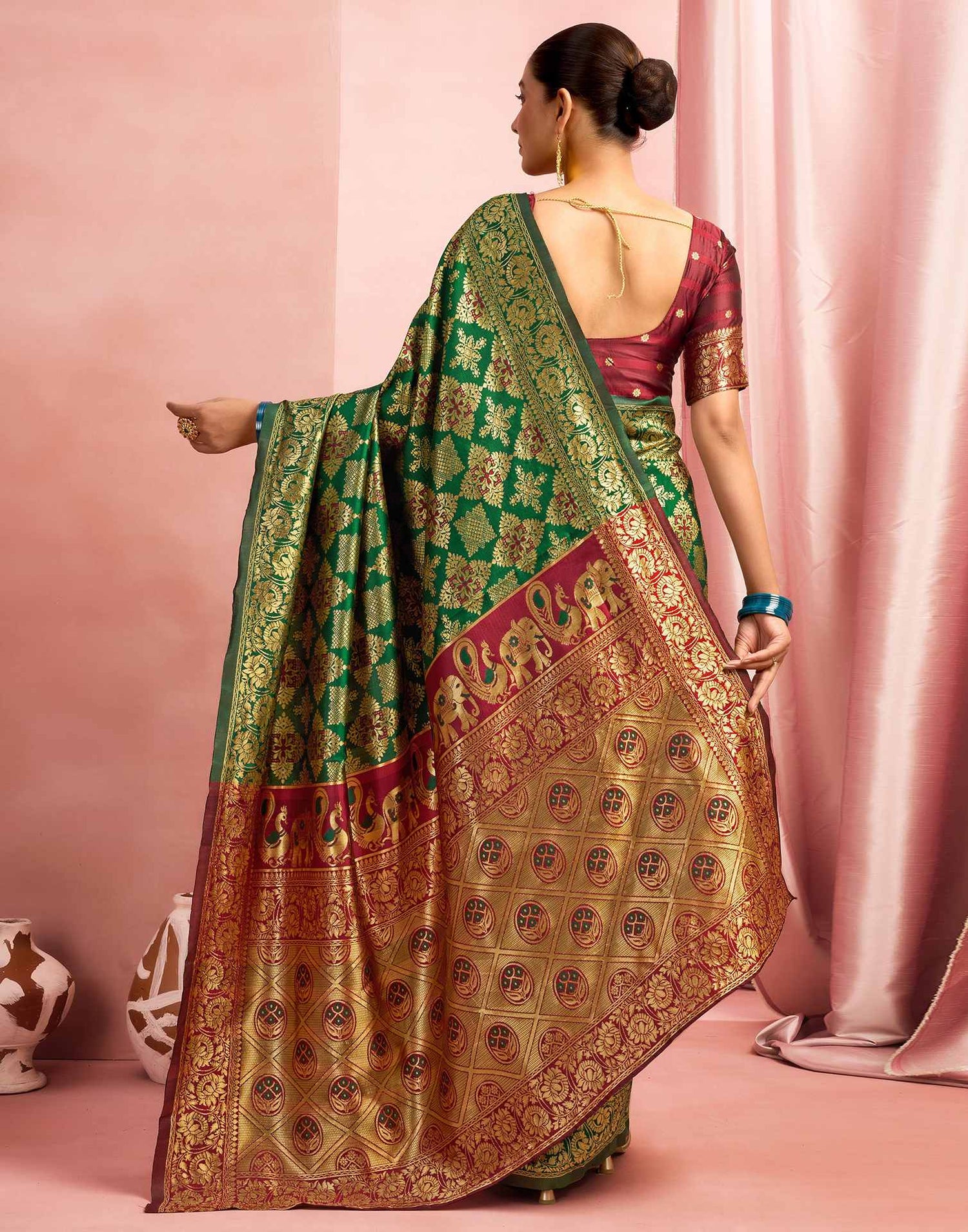 Dark Green Silk Woven Banarasi Saree