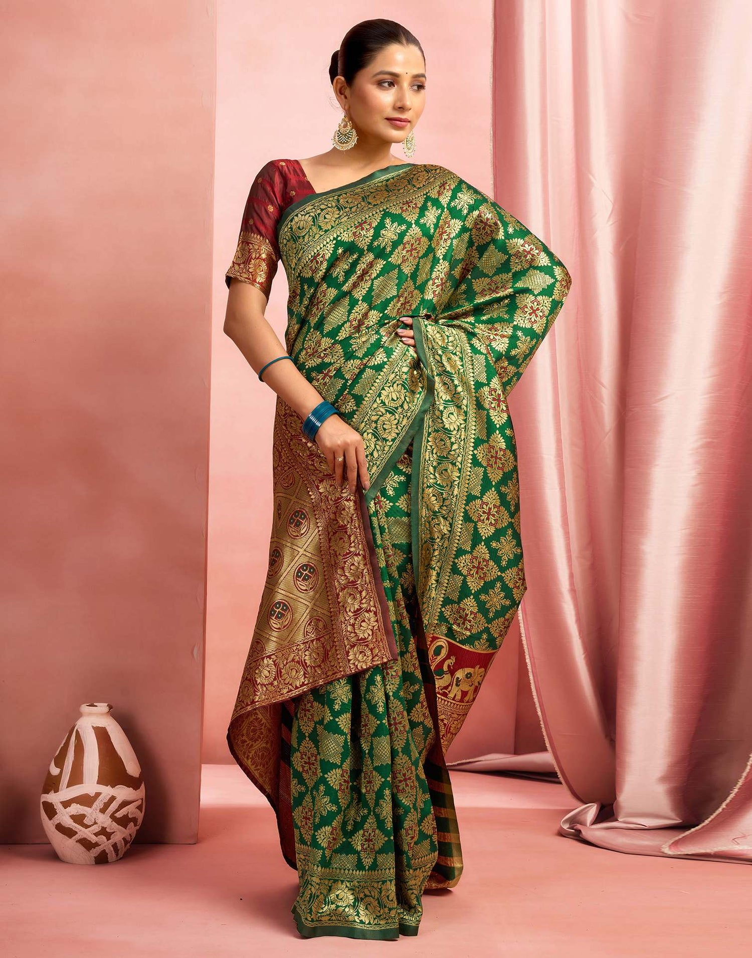 Dark Green Silk Woven Banarasi Saree