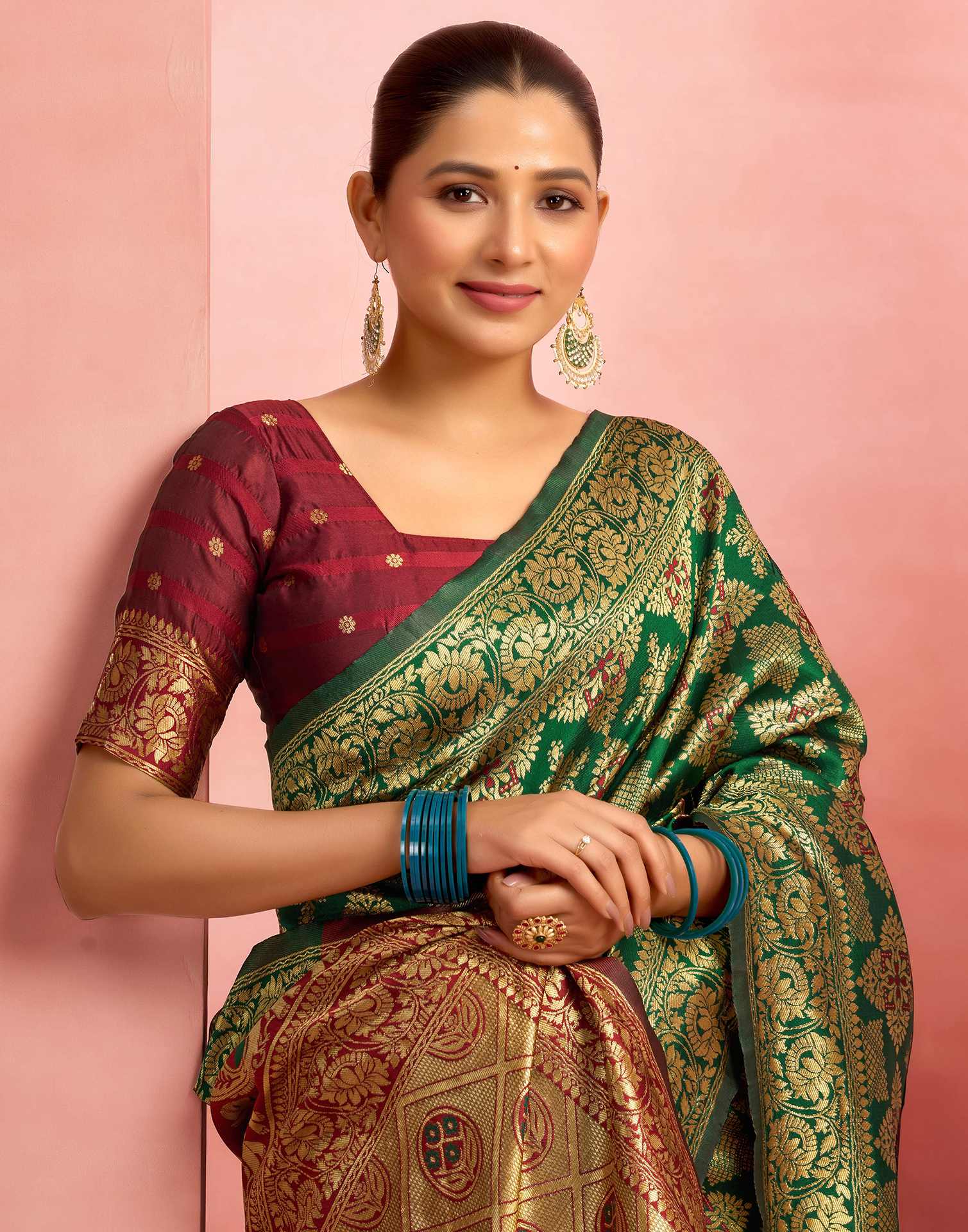 Dark Green Silk Woven Banarasi Saree