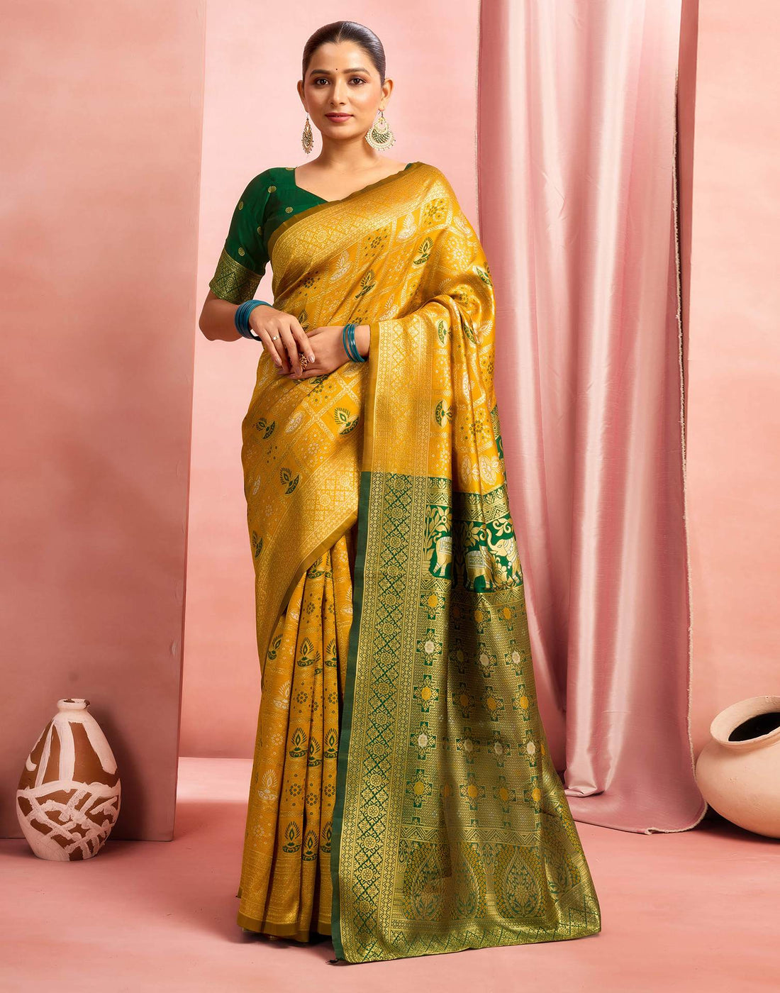 Mustard Yellow Silk Woven Patola Saree