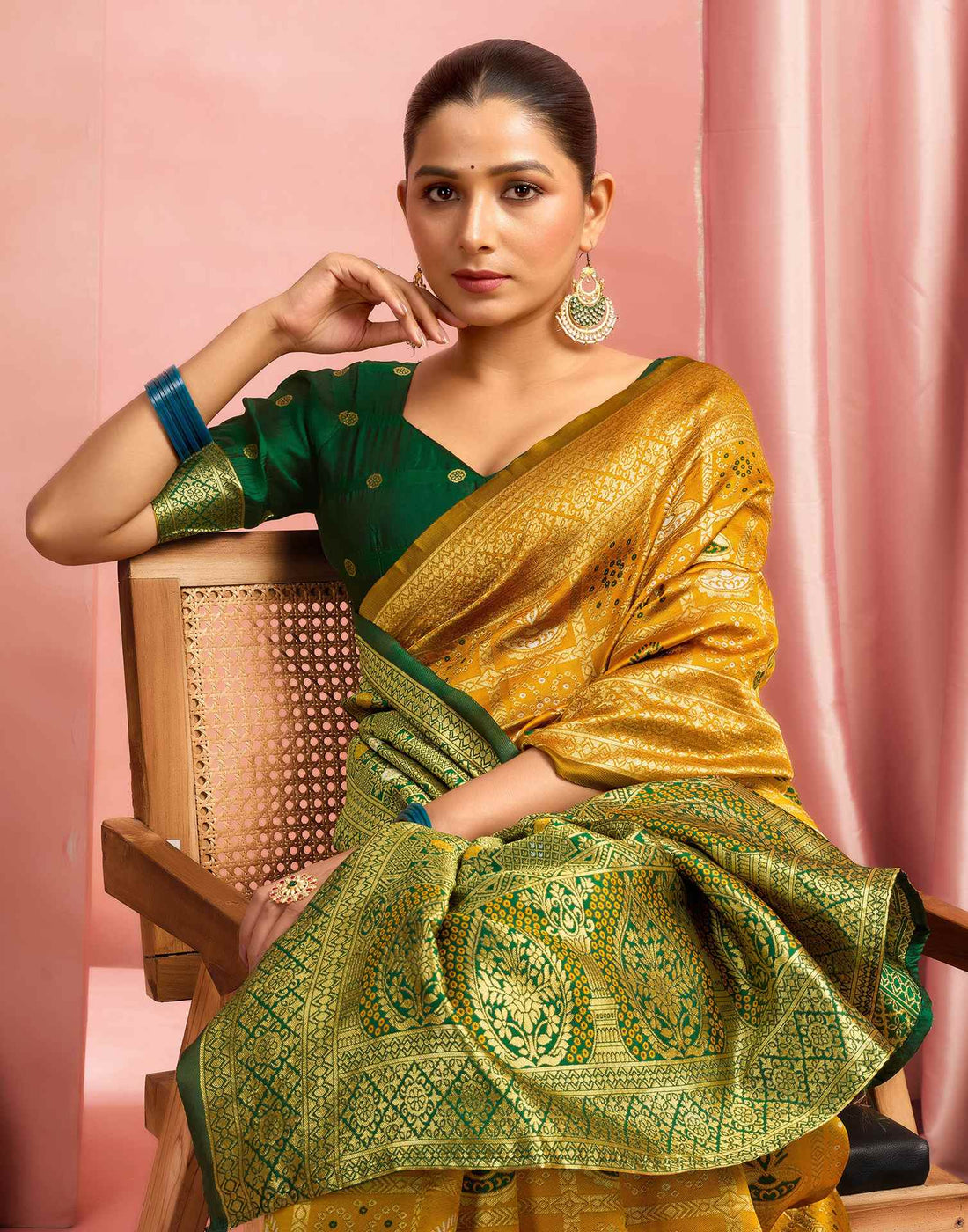 Mustard Yellow Silk Woven Patola Saree
