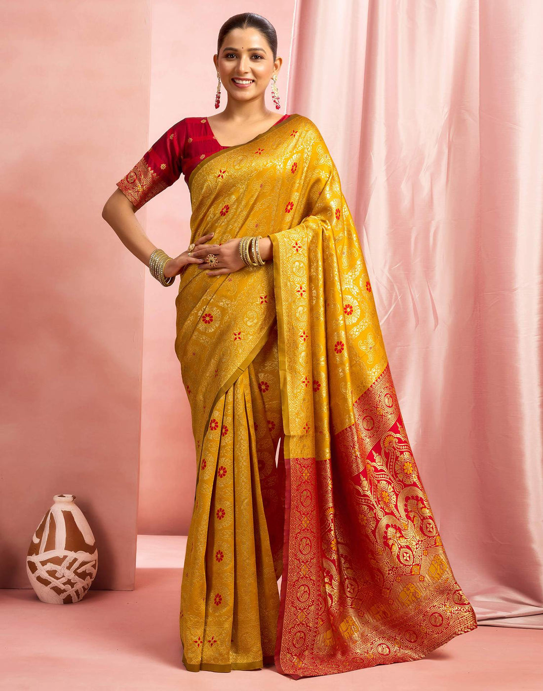 Mustard Yellow Silk Woven Banarasi Saree