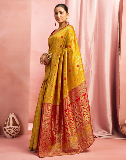 Mustard Yellow Silk Woven Banarasi Saree