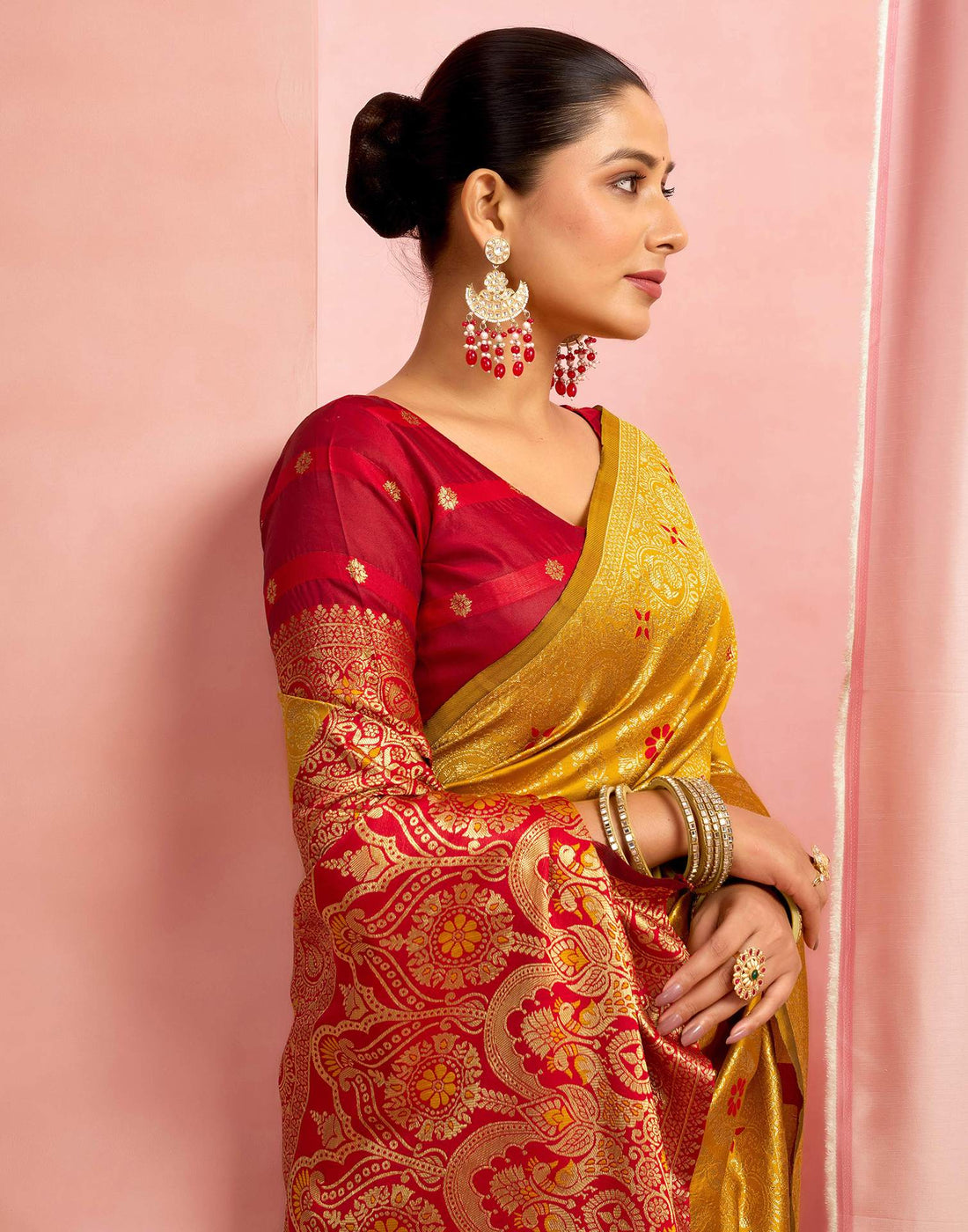 Mustard Yellow Silk Woven Banarasi Saree