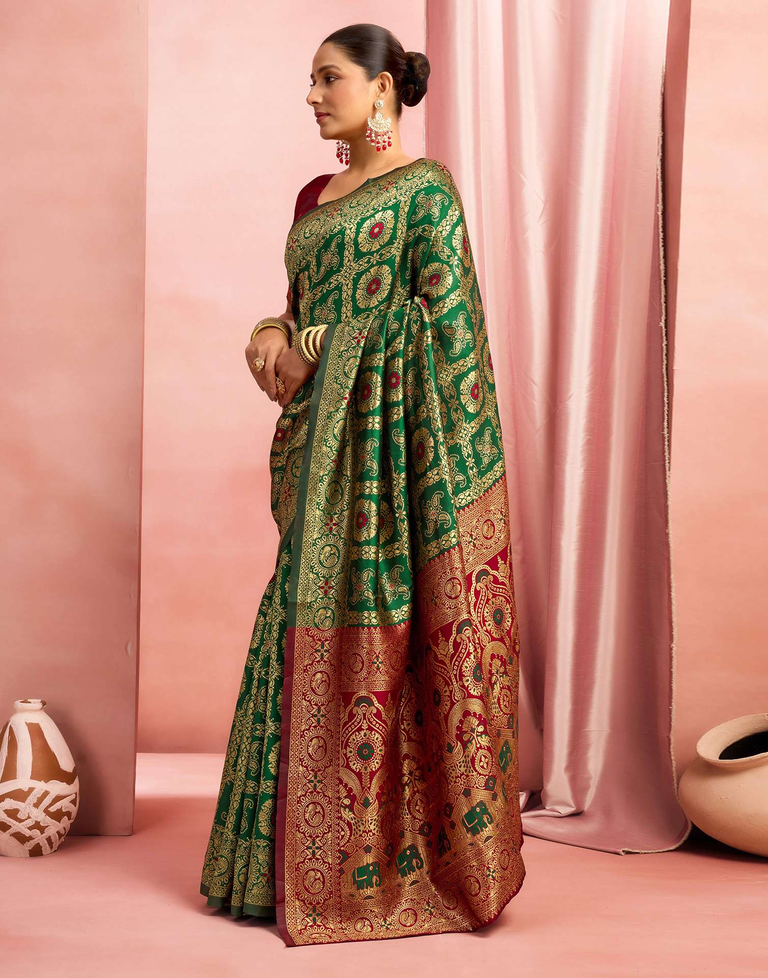 Dark Green Silk Woven Banarasi Saree