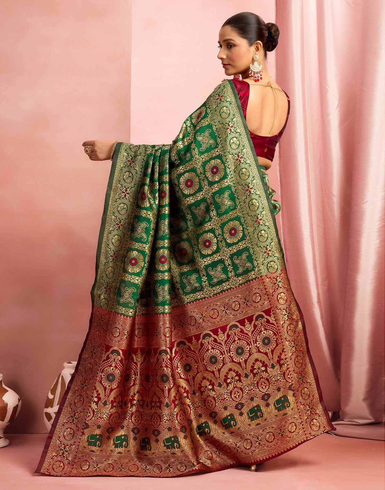 Dark Green Silk Woven Banarasi Saree