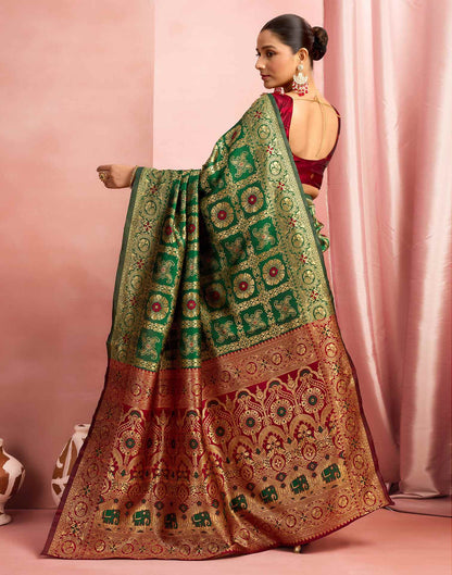 Dark Green Silk Woven Banarasi Saree