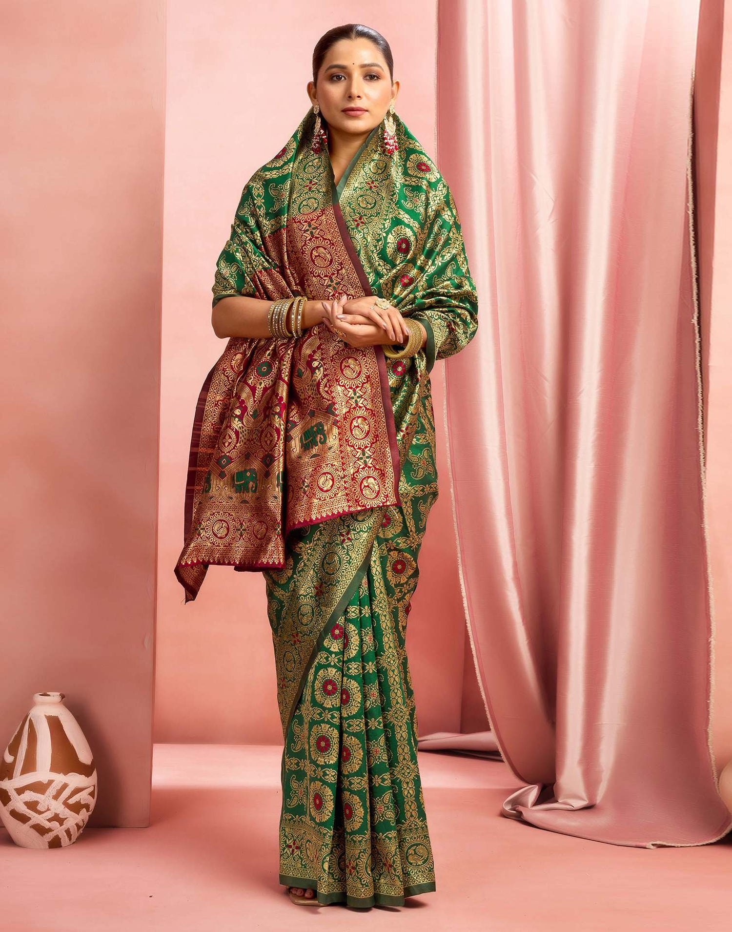 Dark Green Silk Woven Banarasi Saree