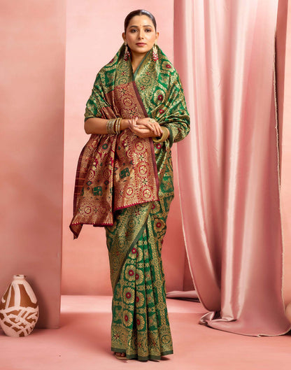 Dark Green Silk Woven Banarasi Saree