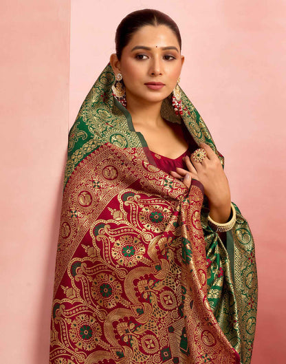 Dark Green Silk Woven Banarasi Saree