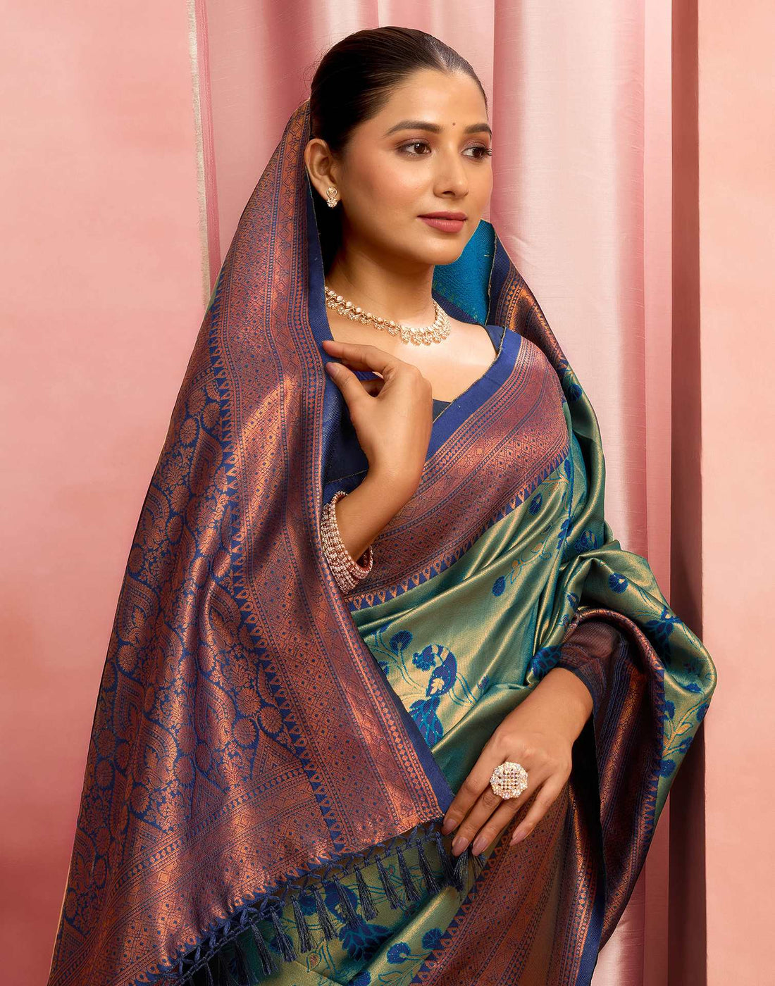 Rama Green Silk Woven Saree