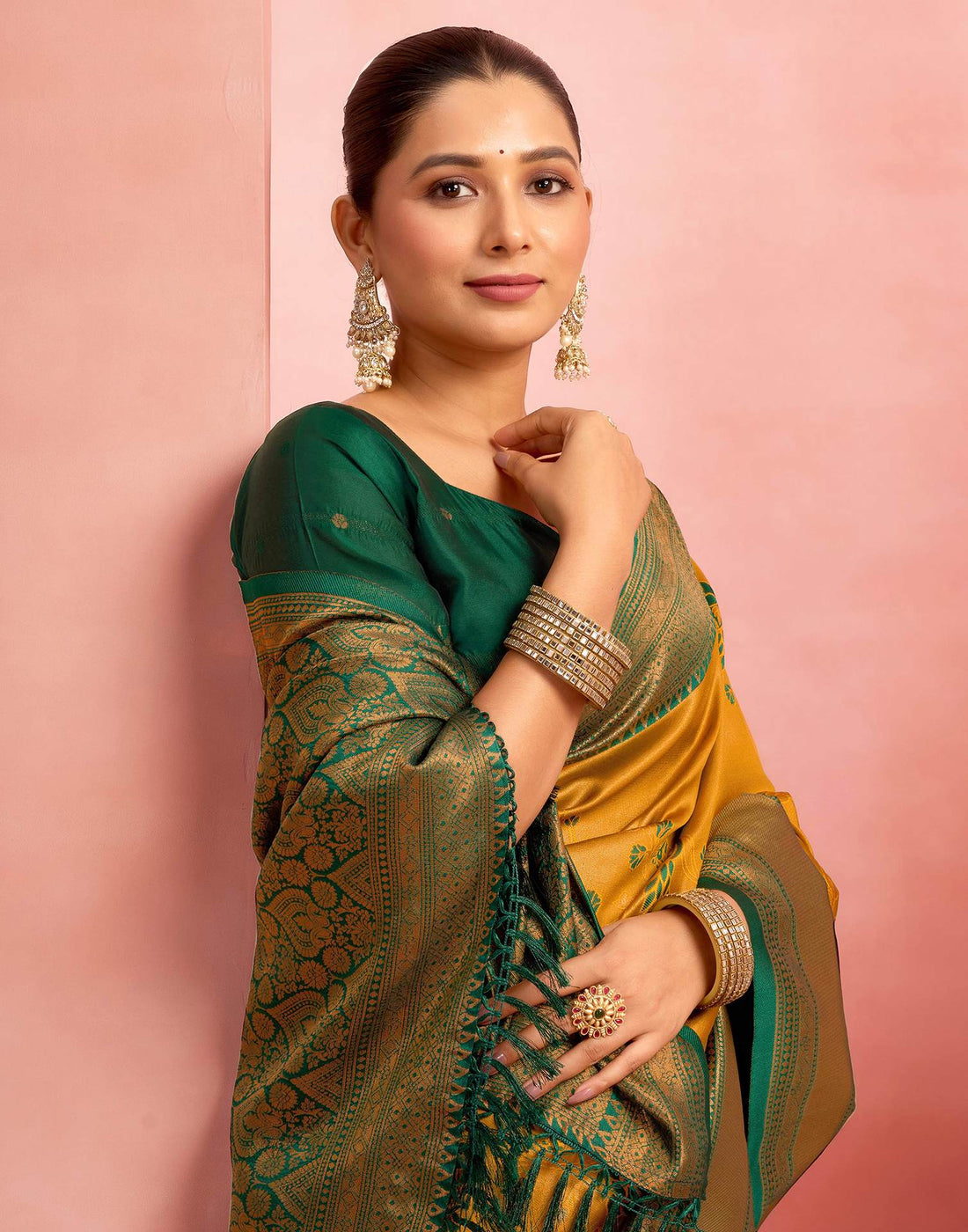 Mustard Yellow Silk Woven Saree
