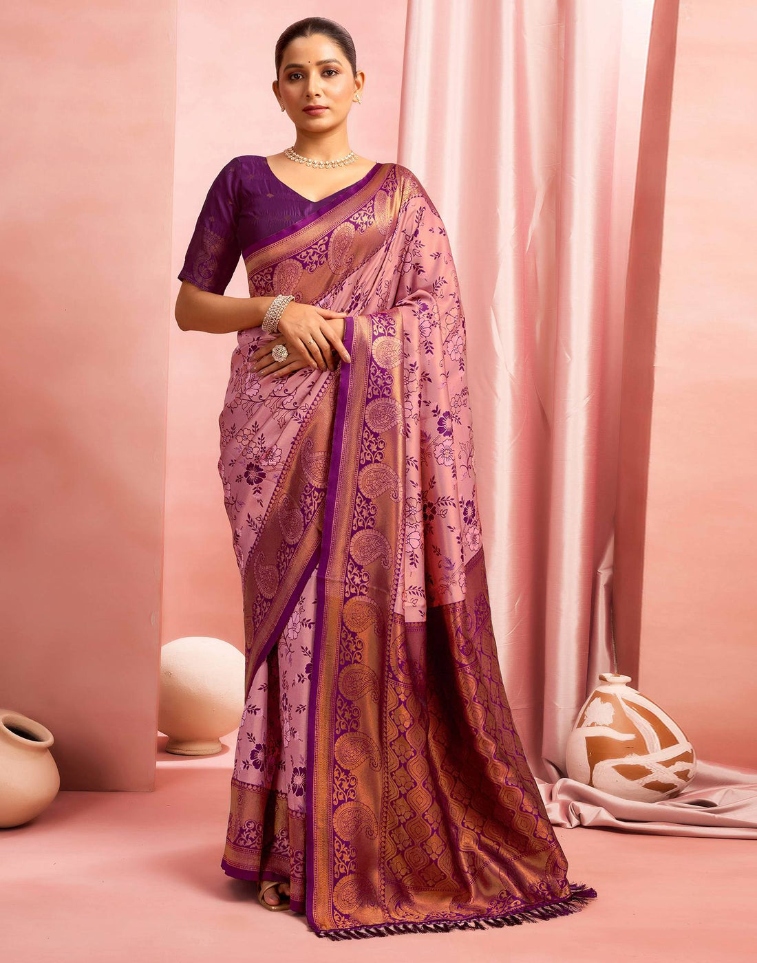 Rose Pink Silk Woven Saree