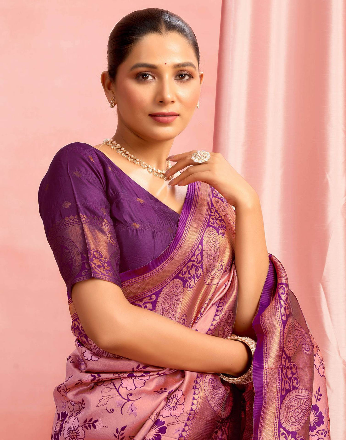 Rose Pink Silk Woven Saree