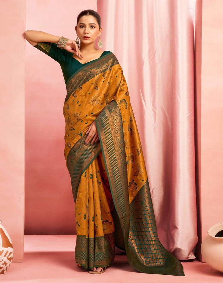 Mustard Yellow Silk Woven Kanjivaram Saree
