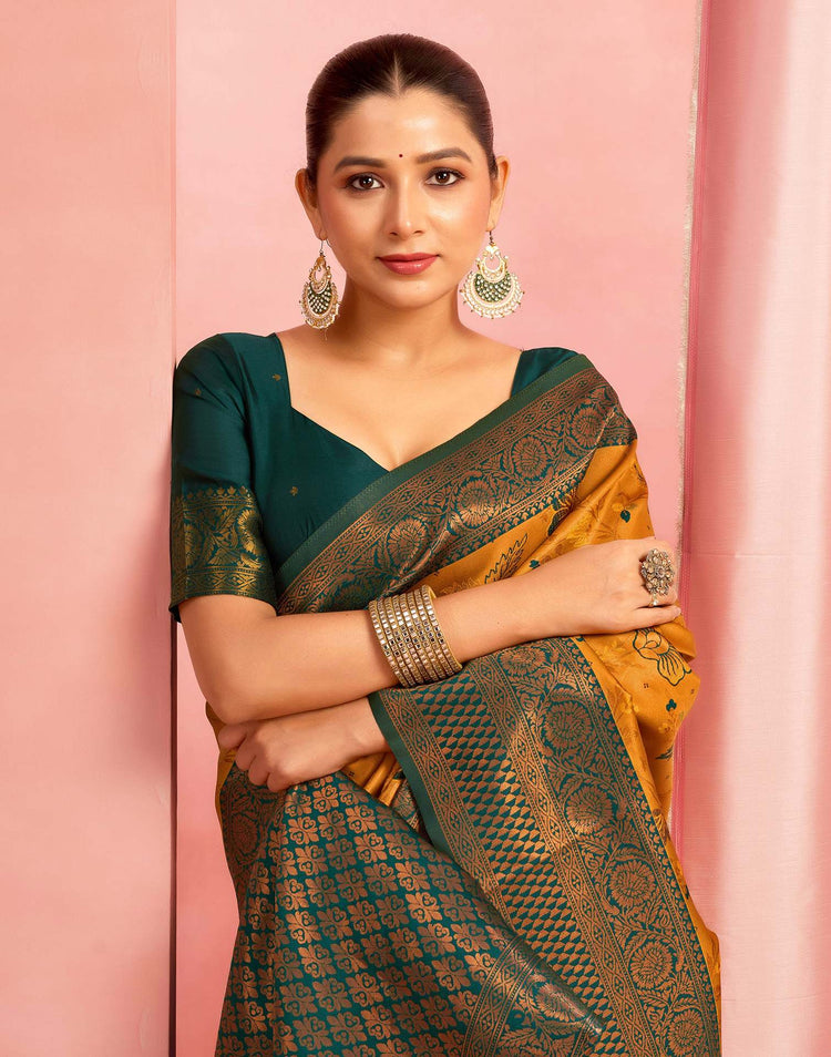 Mustard Yellow Silk Woven Kanjivaram Saree
