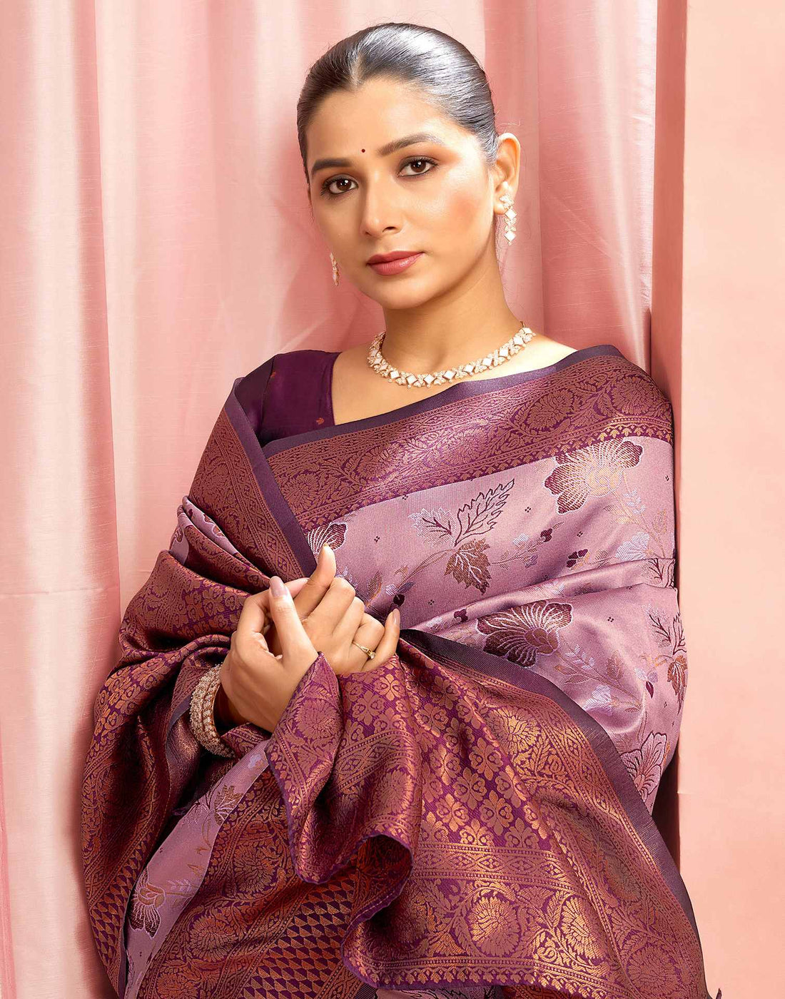 Dusty Purple Silk Woven Saree