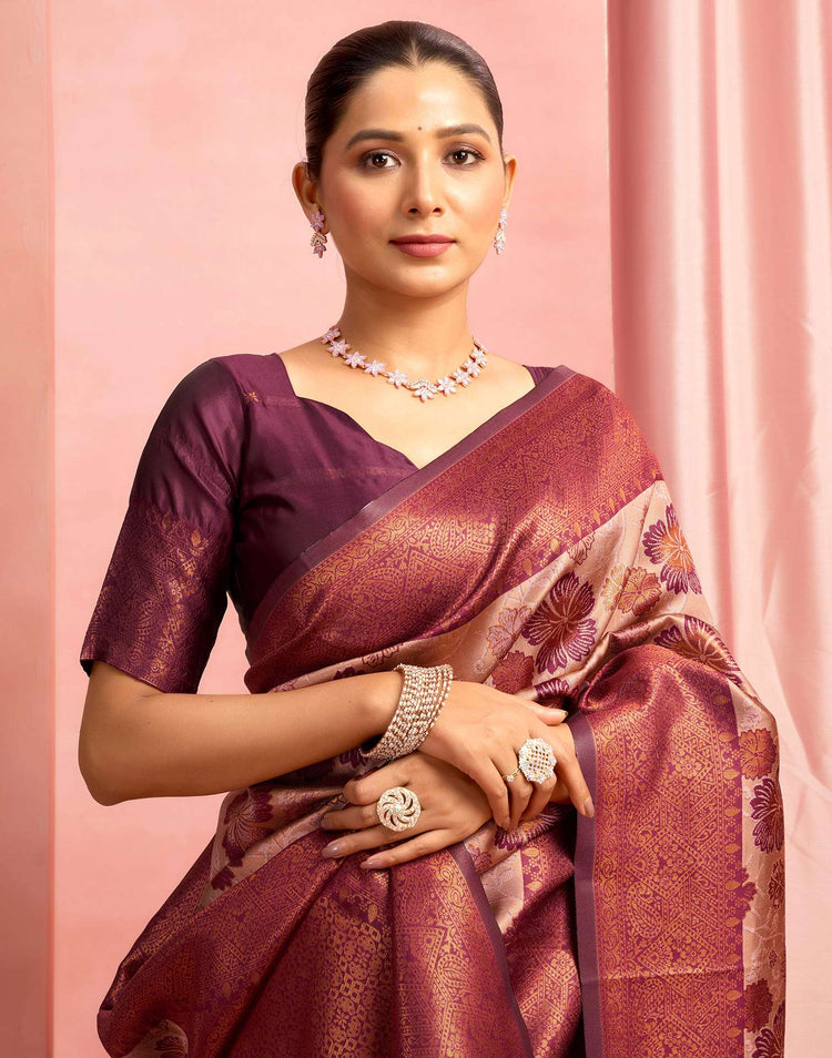 Mauve Silk Woven Kanjivaram Saree