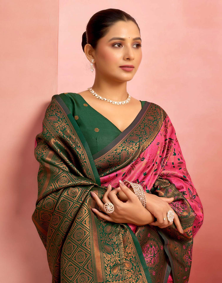 Bright Pink Silk Woven Kanjivaram Saree