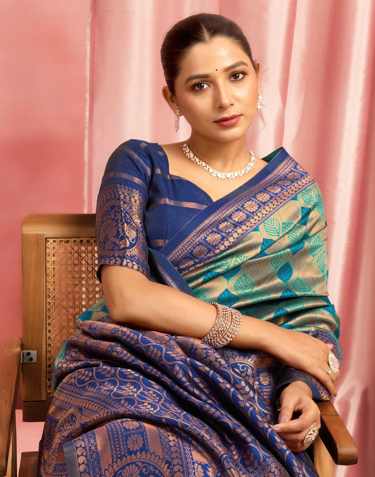 Teal Green Silk Woven Kanjivaram Saree