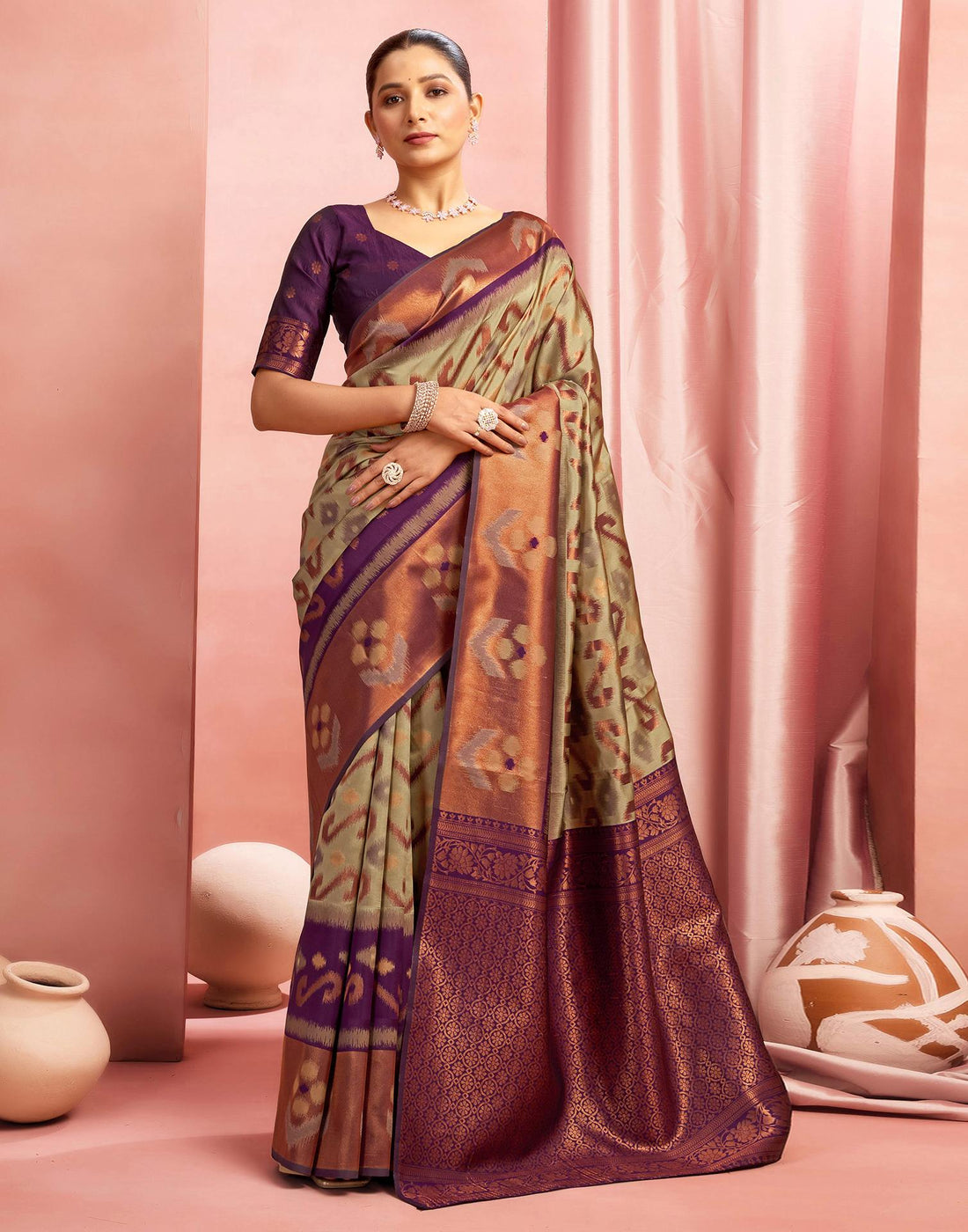 Khaki Silk Woven Saree