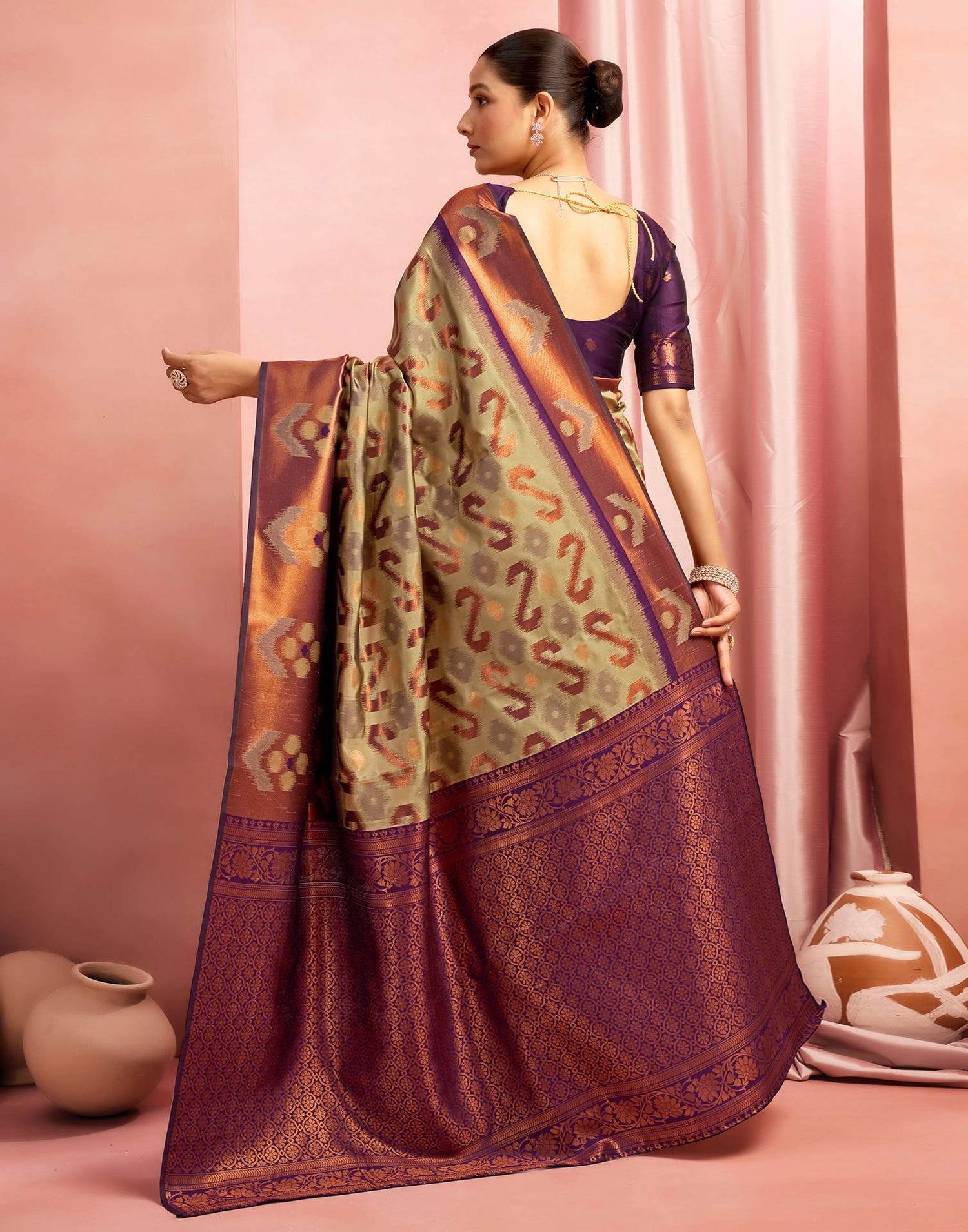 Khaki Silk Woven Saree