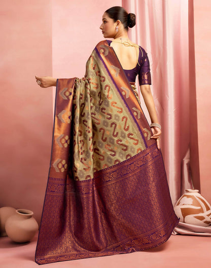 Khaki Silk Woven Saree