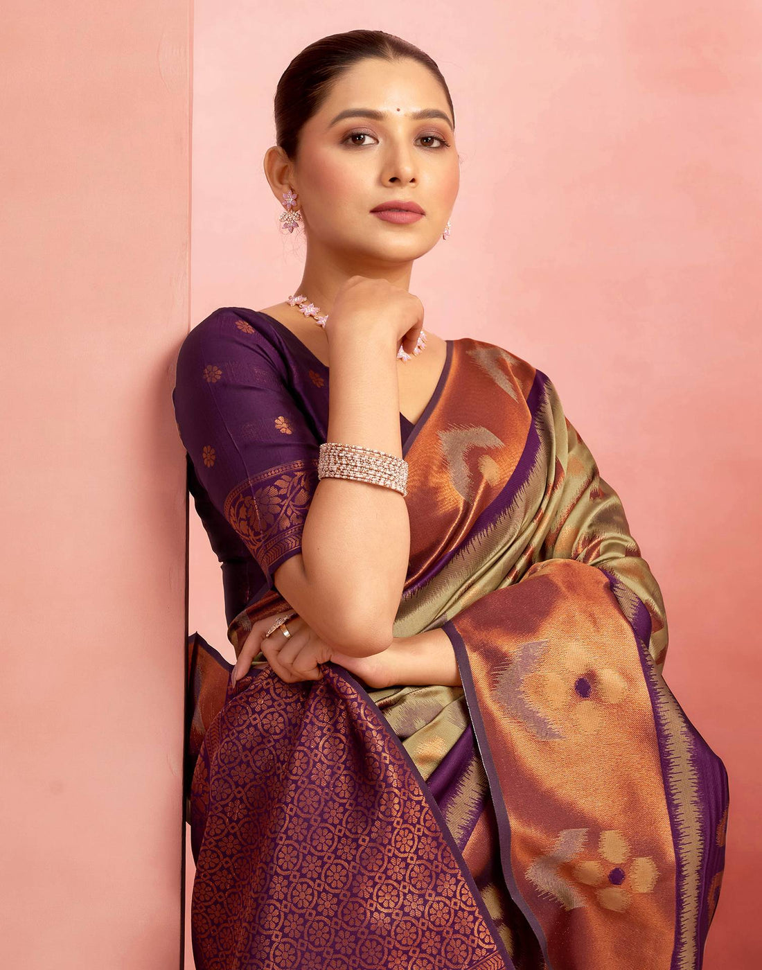Khaki Silk Woven Saree