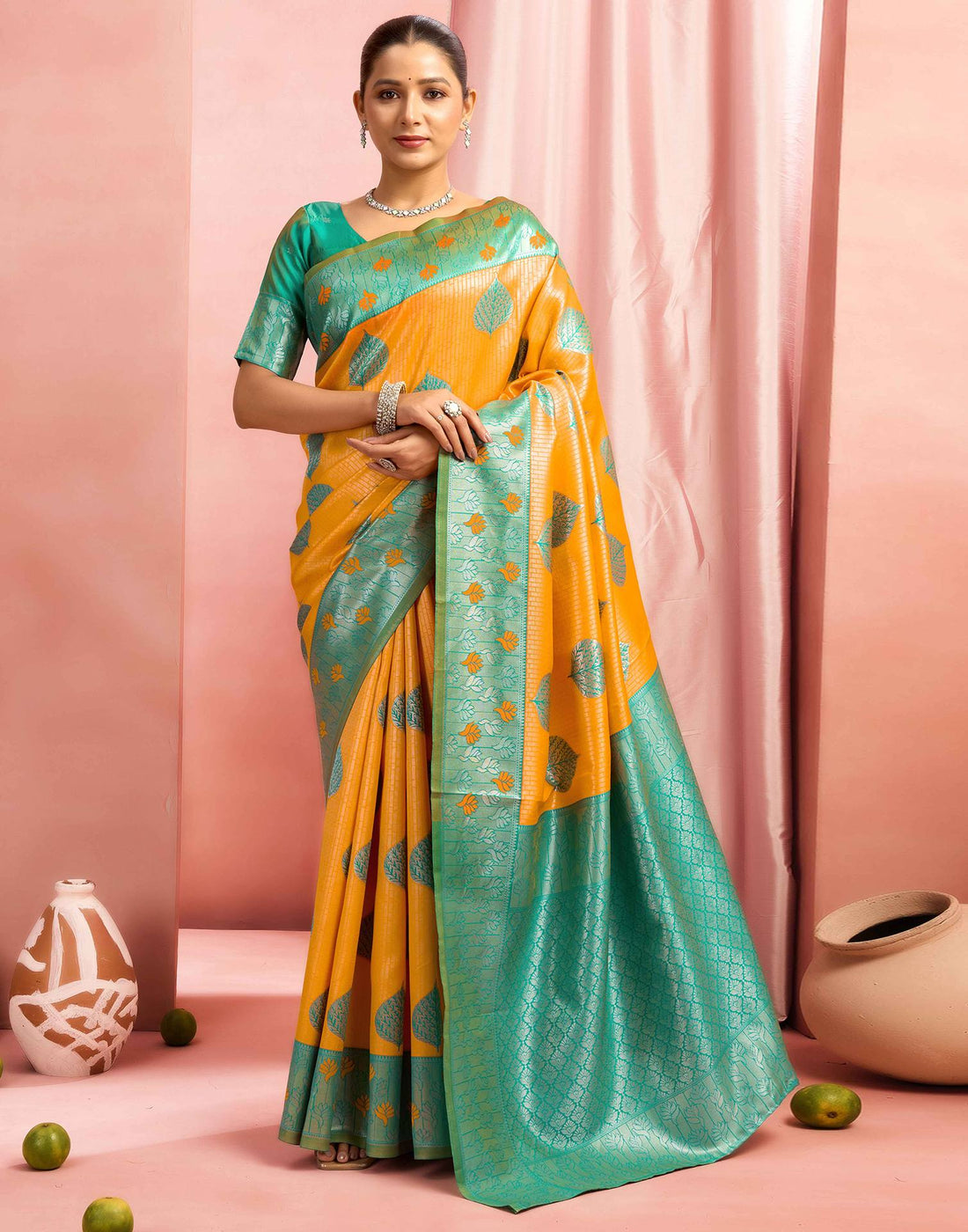 Yellow Silk Woven Saree