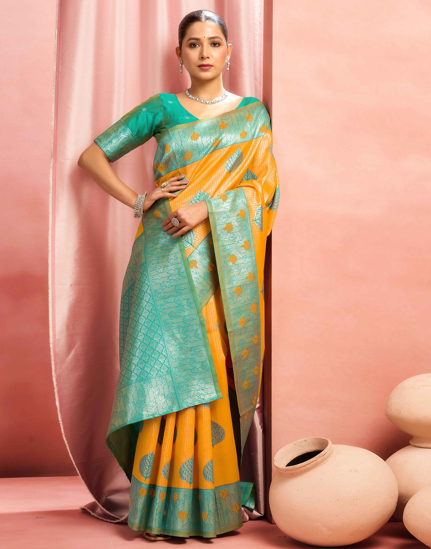 Yellow Silk Woven Saree