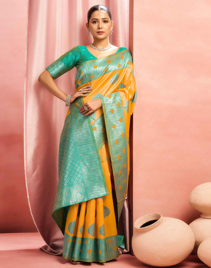 Yellow Silk Woven Saree