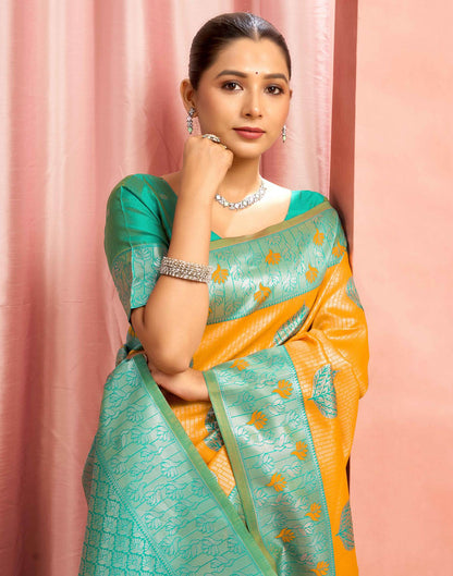 Yellow Silk Woven Saree
