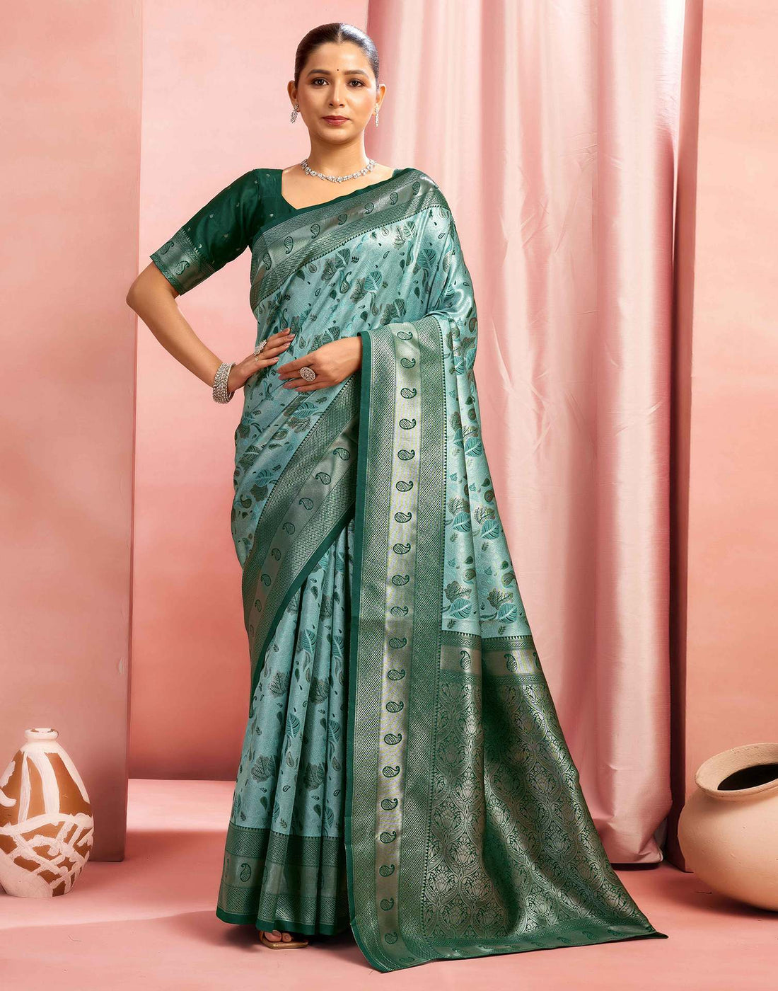 Mint Green Silk Woven Saree