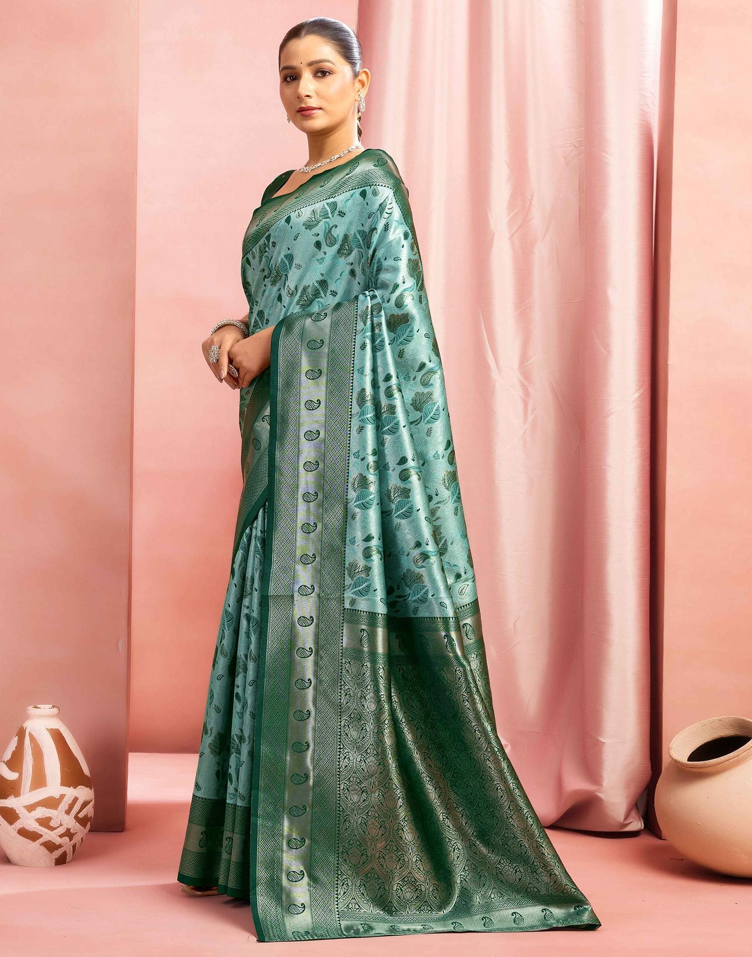 Mint Green Silk Woven Saree