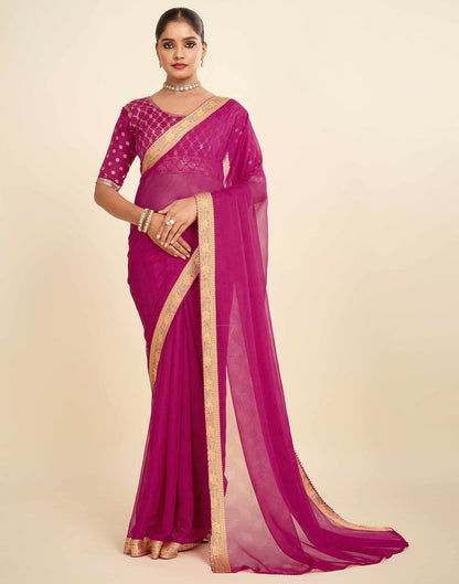 Pink Chiffon Lace Saree