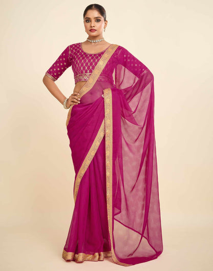 Pink Chiffon Lace Saree