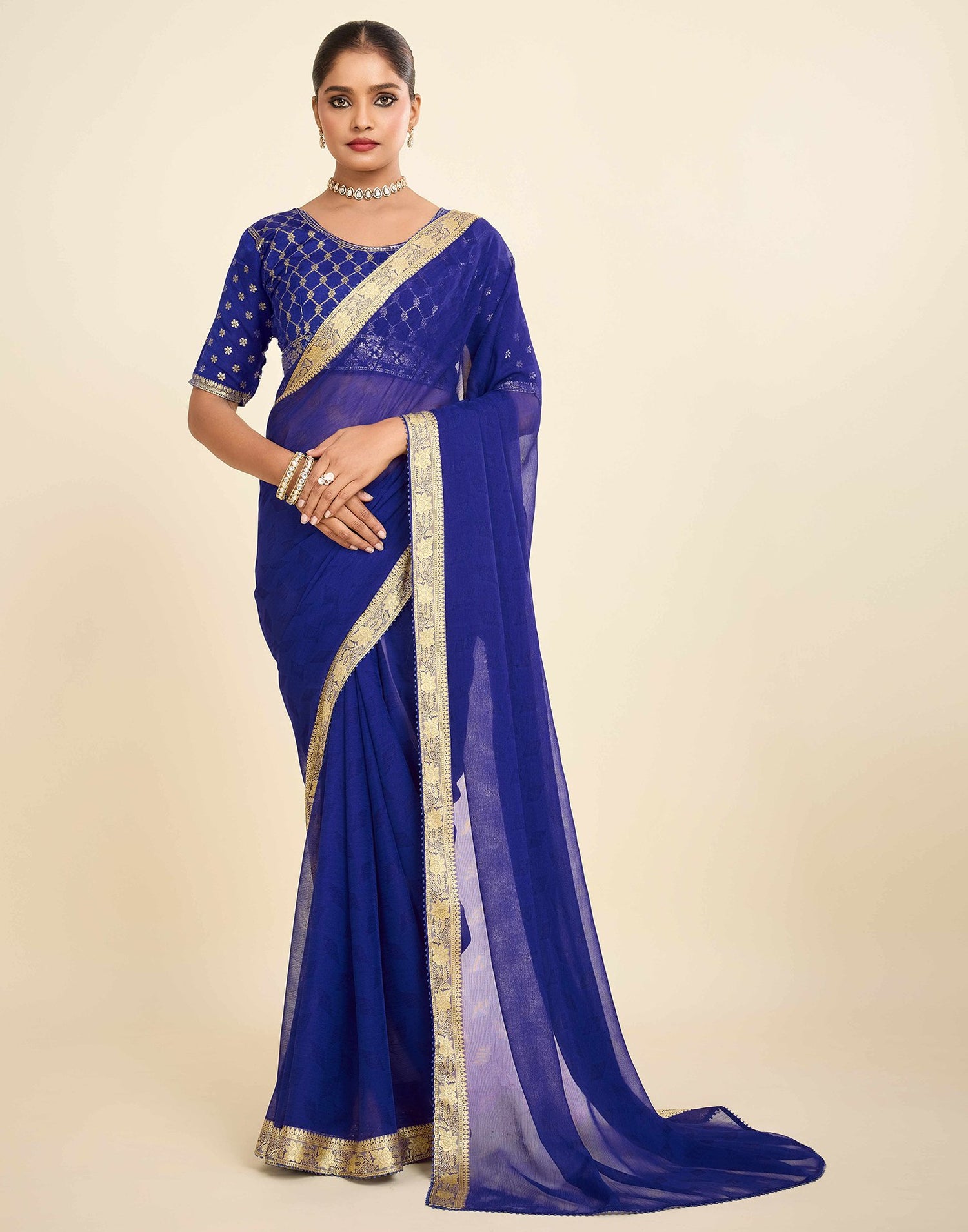 Blue Chiffon Lace Saree