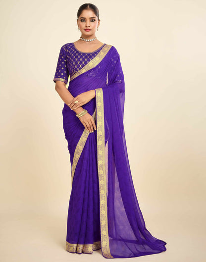 Purple Chiffon Lace Saree