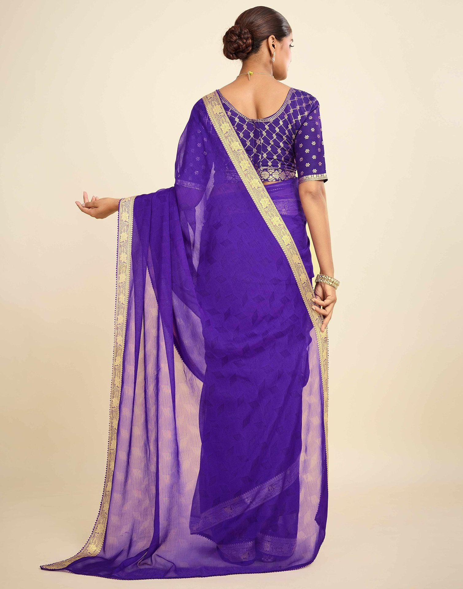 Purple Chiffon Lace Saree