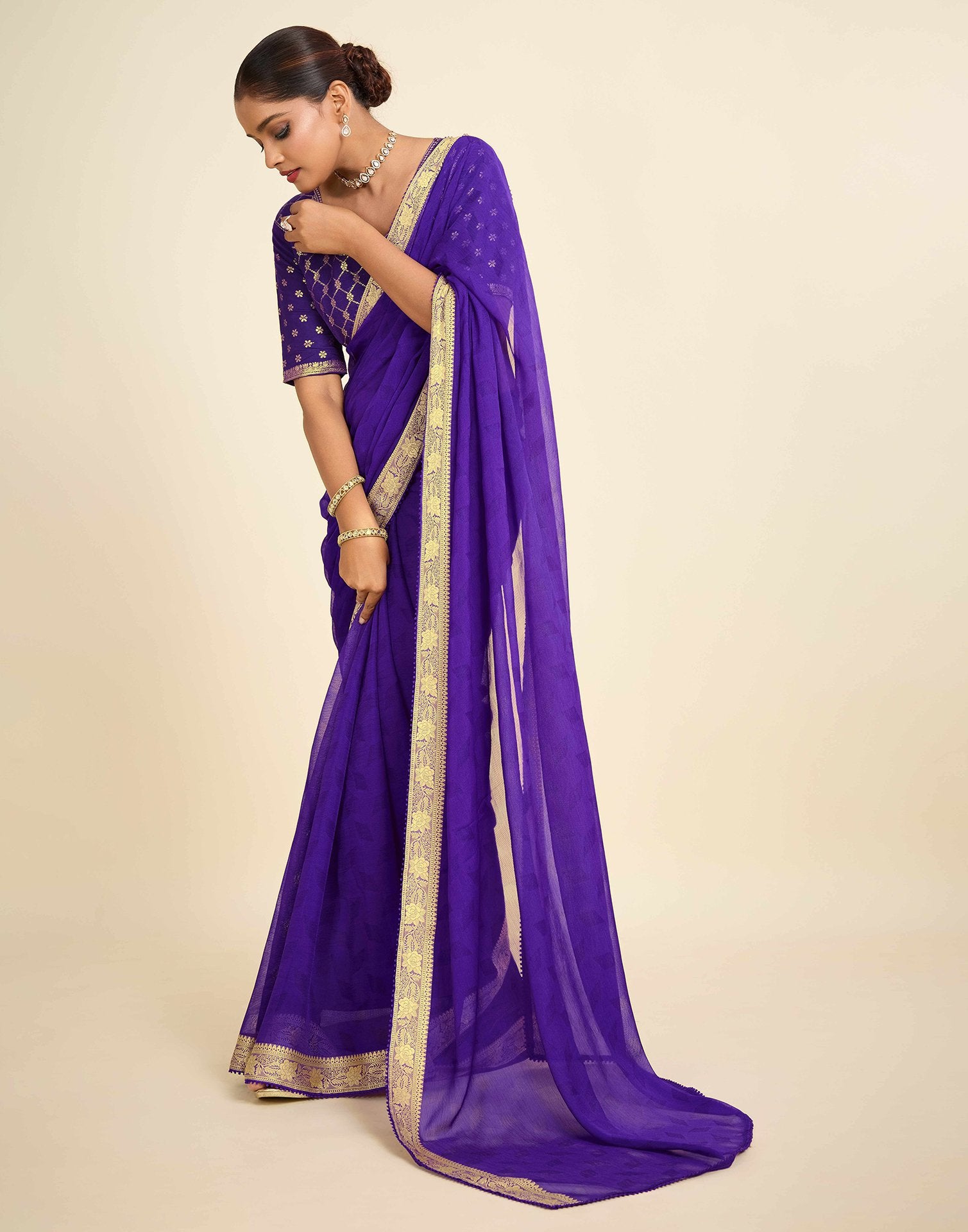 Purple Chiffon Lace Saree