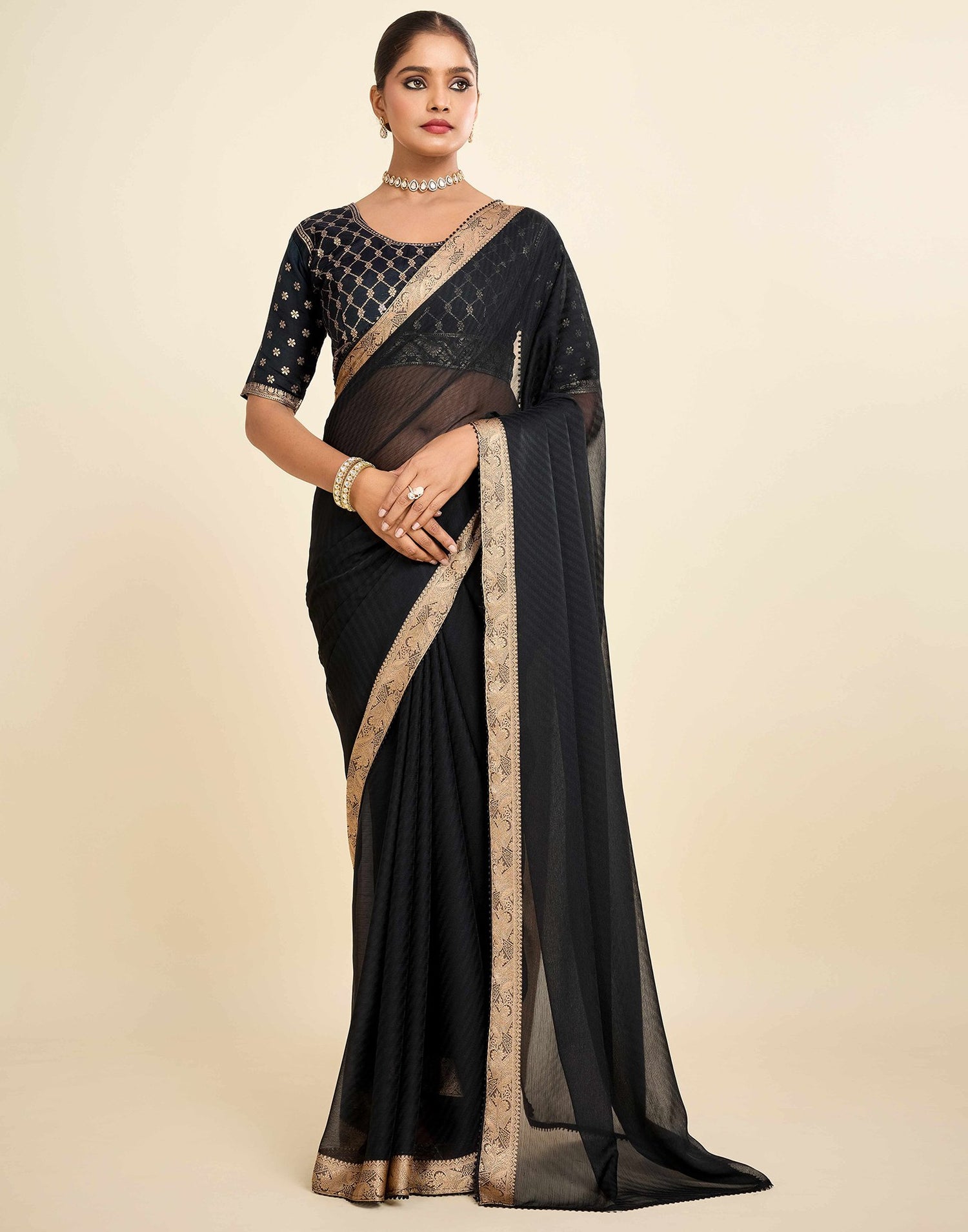 Black Chiffon Lace Saree