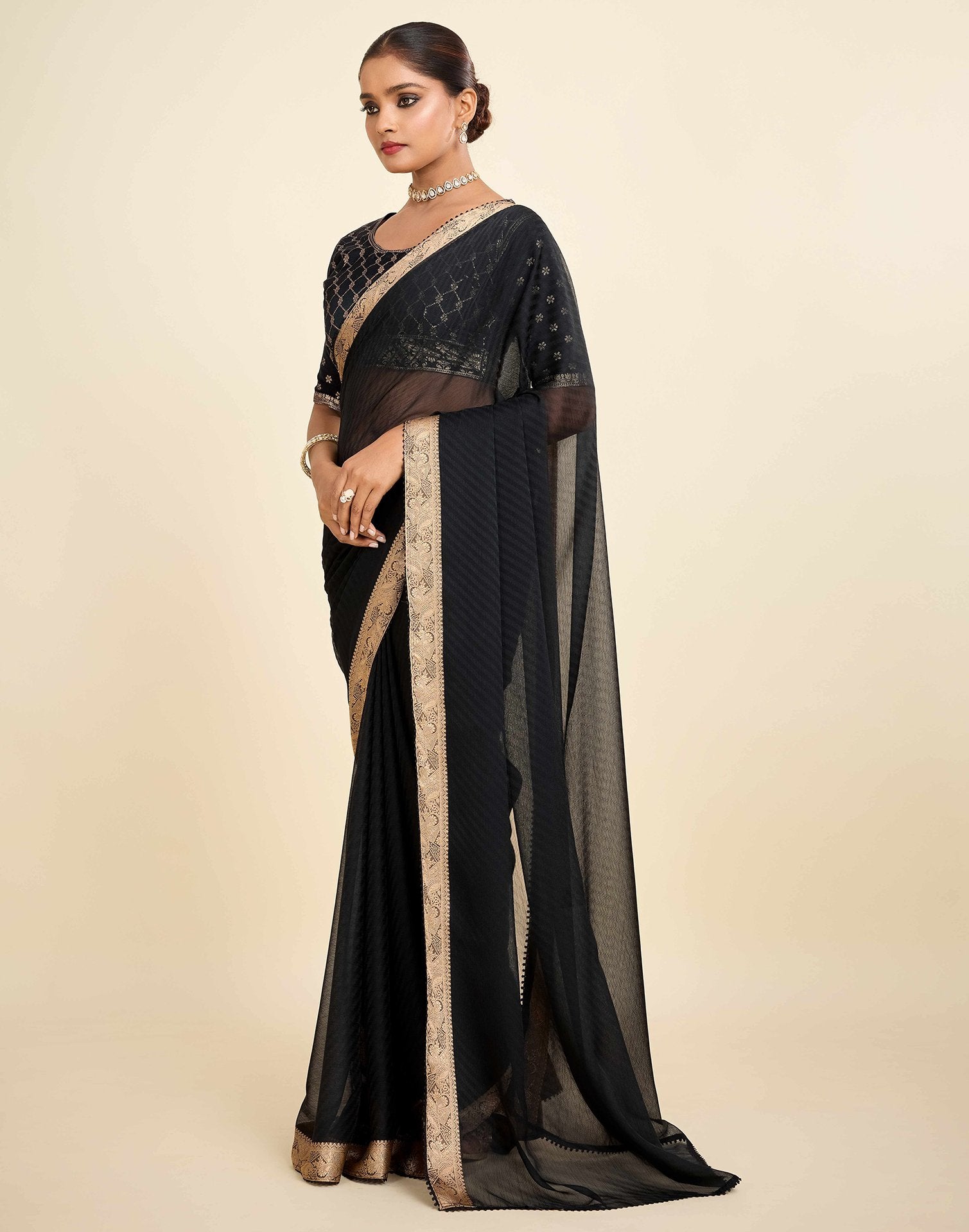 Black Chiffon Lace Saree