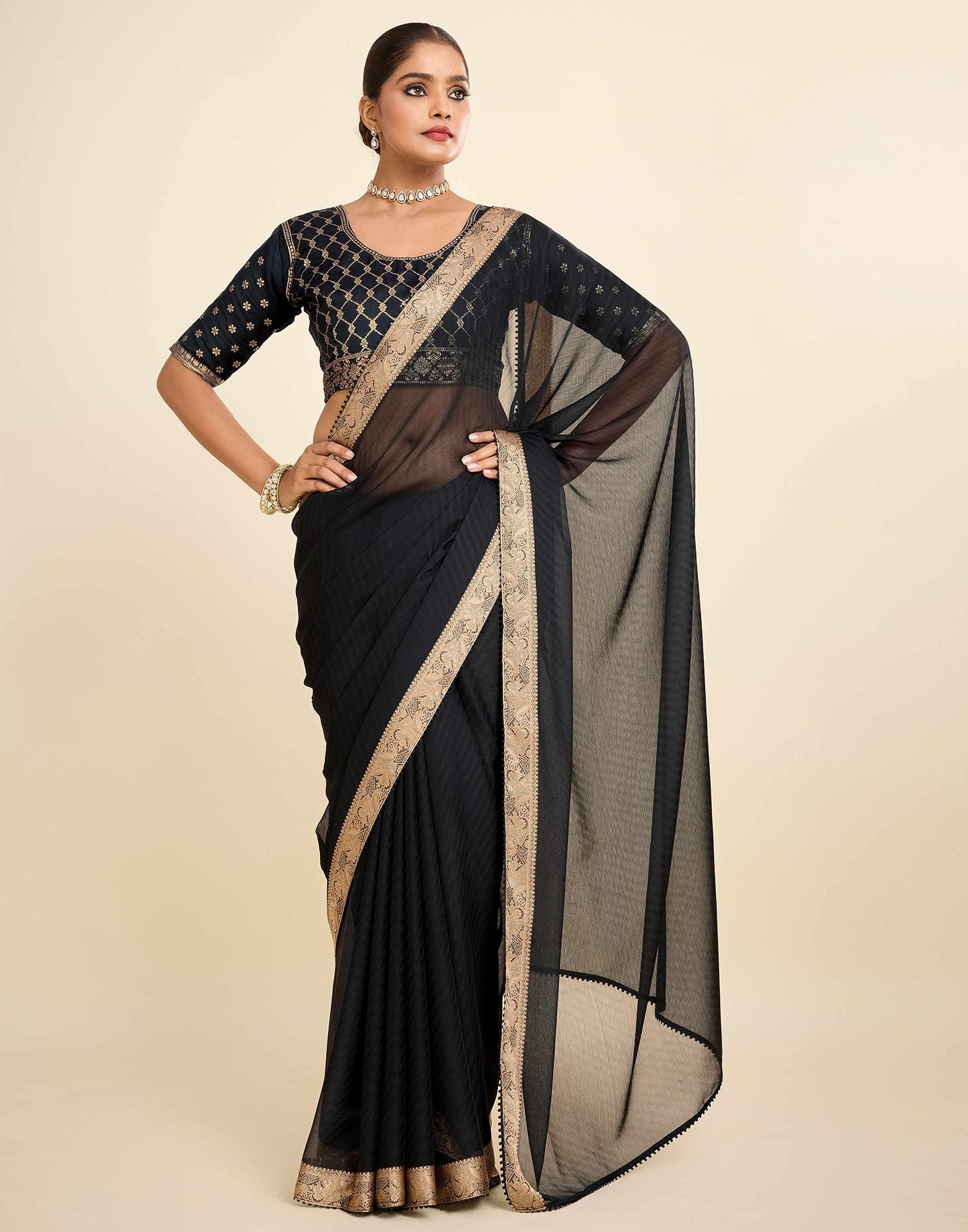 Black Chiffon Lace Saree